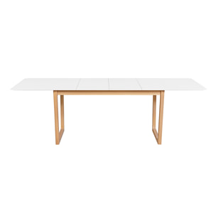 Table à manger extensible rectangulaire rallonges intégrées finition blanc et bois clair chêne massif L160-240 cm LAHO