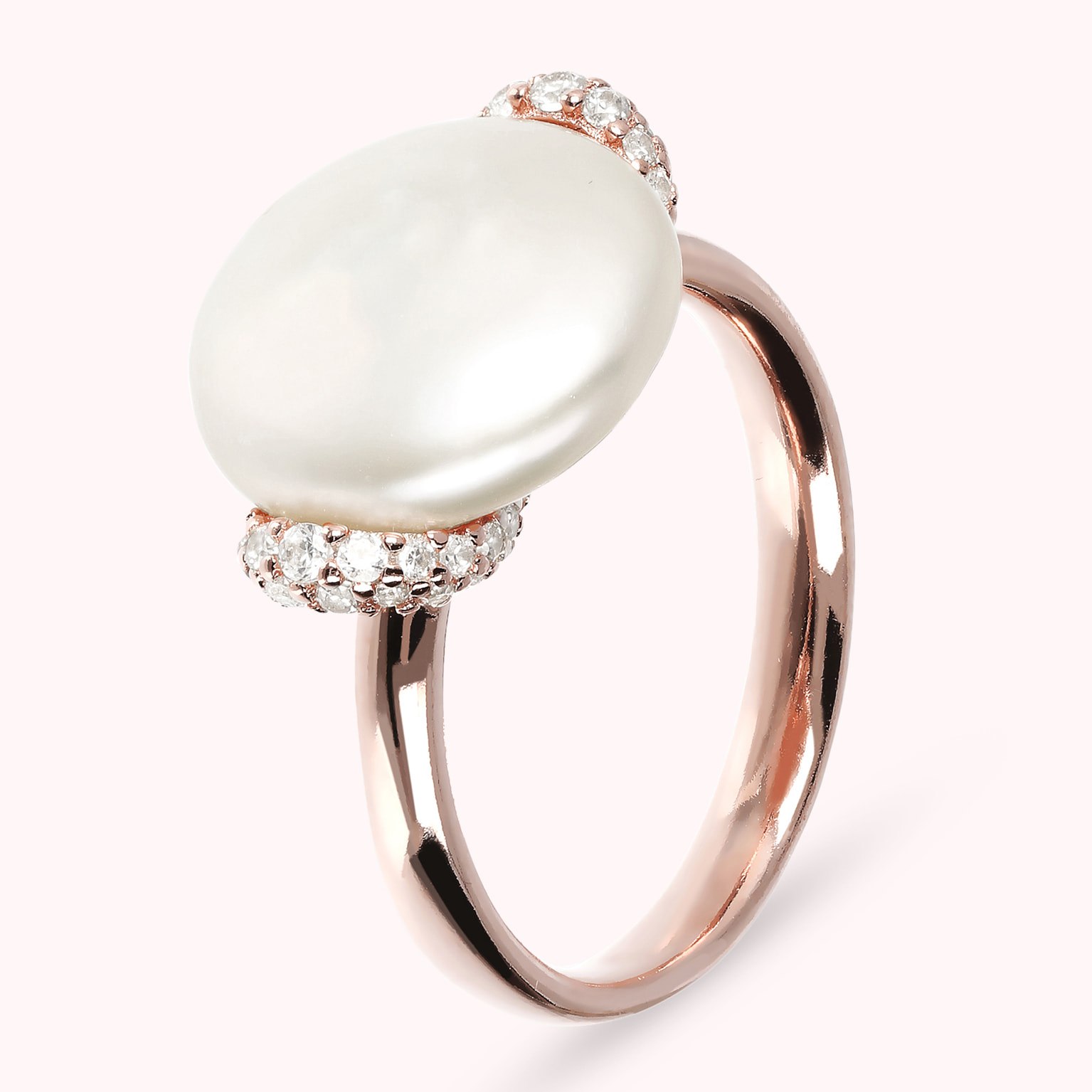 Anello Cocktail con Perla Coltivata d'Acqua Dolce Bianca e Cubic Zirconia