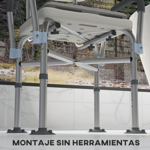 Silla Ducha Personas Mayores con Respaldo, Silla de Ducha Antideslizante con Reposabrazos, Altura Ajustable, Cojín Acolchado Extraíble, Carga 136 kg, para Ancianos y Discapacitados