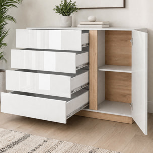 Mobile Comò Cassettiera Anta Design Moderno Ripiano Per Abiti Biancheria Camera Da Letto Cameretta Salvaspazio 138.2 x 90.5 x 40 Cm Bianco E Rovere