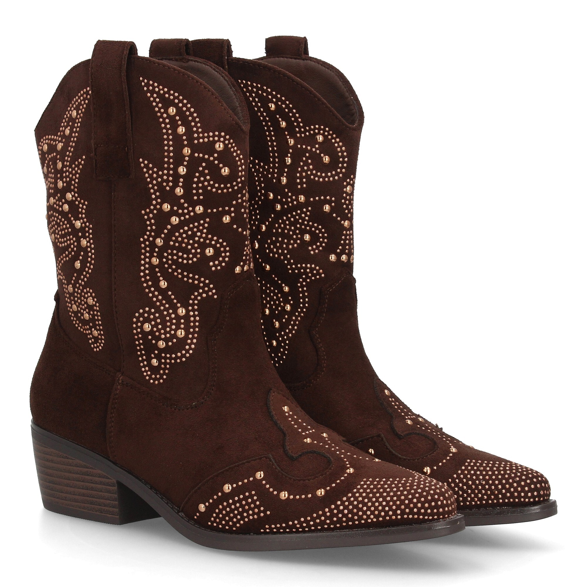 Botín cowboy mujer caña media con tachuelas decorativas y tacón bajo
