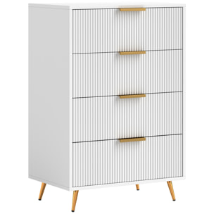 Cómoda con 4 Cajones Cómoda de Dormitorio Moderno con Frentes con Diseño Ondulado Anti-vuelco Cajonera para Salón Pasillo 60x40x90 cm Blanco