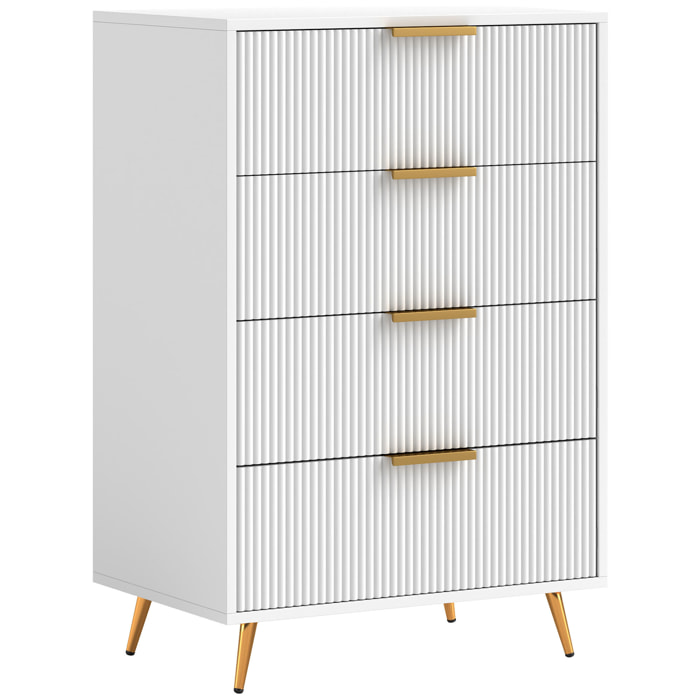 Cómoda con 4 Cajones Cómoda de Dormitorio Moderno con Frentes con Diseño Ondulado Anti-vuelco Cajonera para Salón Pasillo 60x40x90 cm Blanco