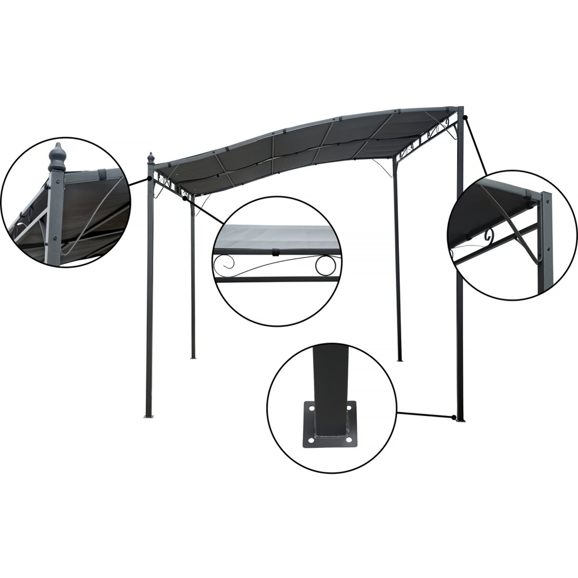 Pergola adossée inclinée en métal - 3 x 2.5 m - Gris