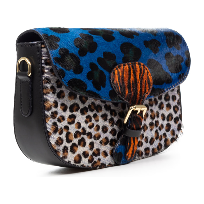 Borsa a tracolla da donna Anghiari. Vera pelle con stampa animalier Cavallino.