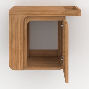 Meuble de salle de bain suspendu en bois de teck et cannage 57 cm - Dami