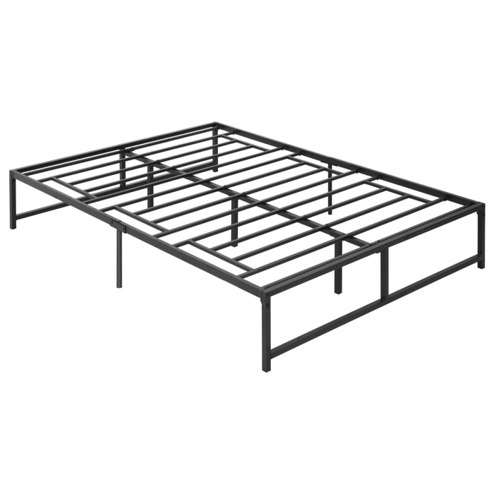 HOMCOM Marco de Cama Doble de Metal para Colchón 135x190 cm con Patas de 35 cm Estructura de Cama Matrimonio con Espacio Bajo de Almacenamiento 141,5x195x35 cm Negro