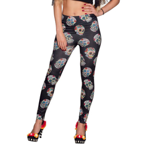 Leggings Halloween Day Of The Dead Taglia Unica Aderente Donna