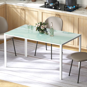 Mesa de Comedor de Cristal, Mesa Rectangular para 6 Personas con Patas de Metal, para Cocina, Salón, 140x80x75 cm, Blanco