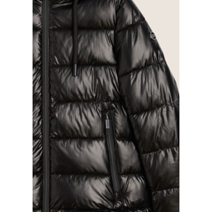 Piumino donna lucido con cappuccio protettivo e coulisse