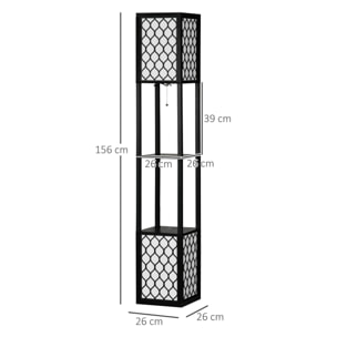 Lámpara de Pie de Madera Lámpara de Pie con Estantes Casquillo E27 Máx. 40W con Interruptor para Salón Dormitorio Oficina 26x26x156 cm Negro y Blanco