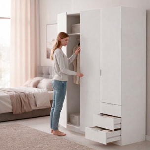 Armadio Con 3 Ante Battenti E 3 Cassetti Armadietto Con Asta Appendi Abiti E 3 Ripiani Per Camera Da Letto Design Moderno 180 x 121 x 52 Cm Bianco