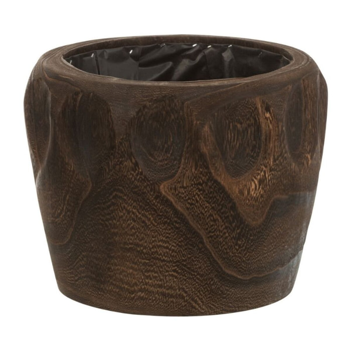 J-Line cache-pot Thibo - bois/plastique - marron foncé - large - Ø 35 cm