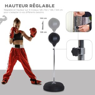 Punching ball sur pied réglable en hauteur 126-144 cm avec gants, pompe et base de lestage noir