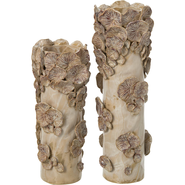 J-Line vase Mushrooms cylindre - grès - écru/beige - large