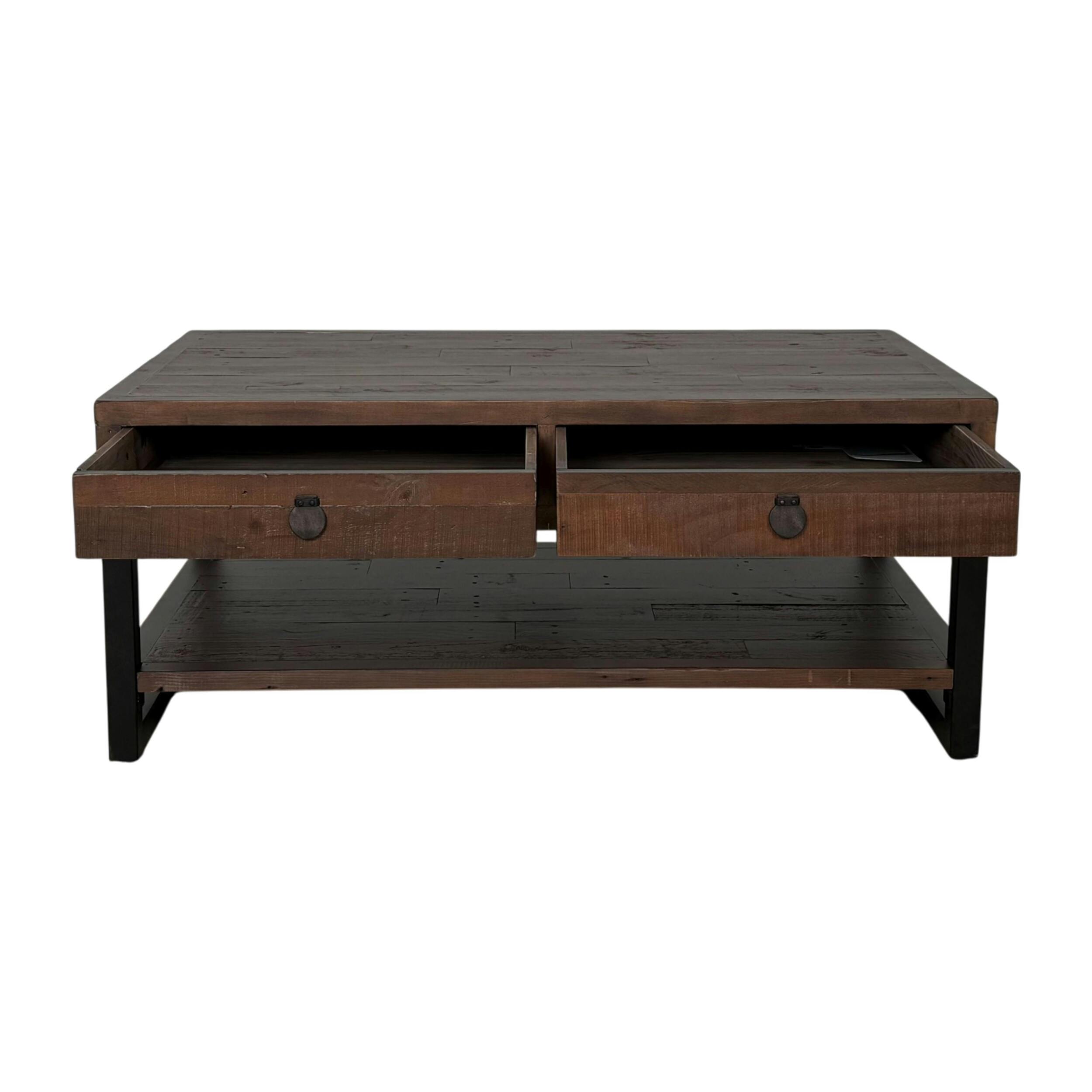 Table basse bois brun recyclé double plateau 2 tiroirs SAMOA