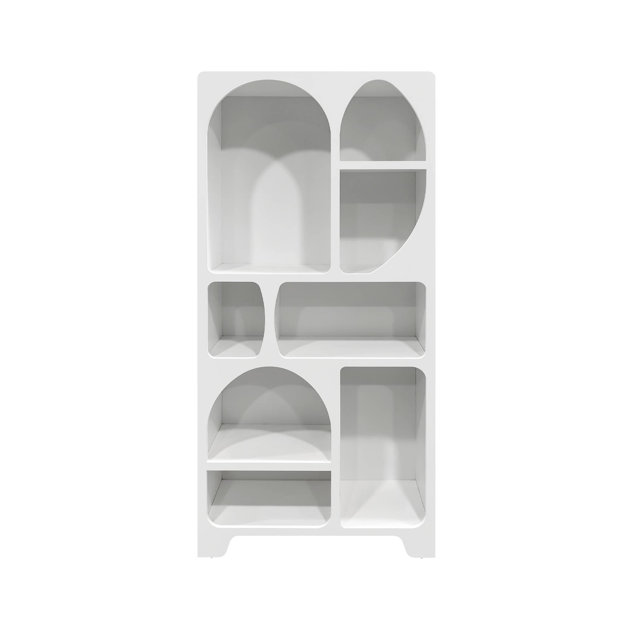 Etagère bibliothèque organique effet bois blanc plusieurs niches 8 compartiments