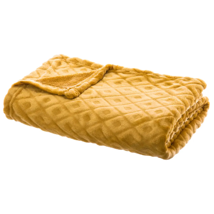 Plaid "Losange" flanelle jaune moutarde 125x150cm
