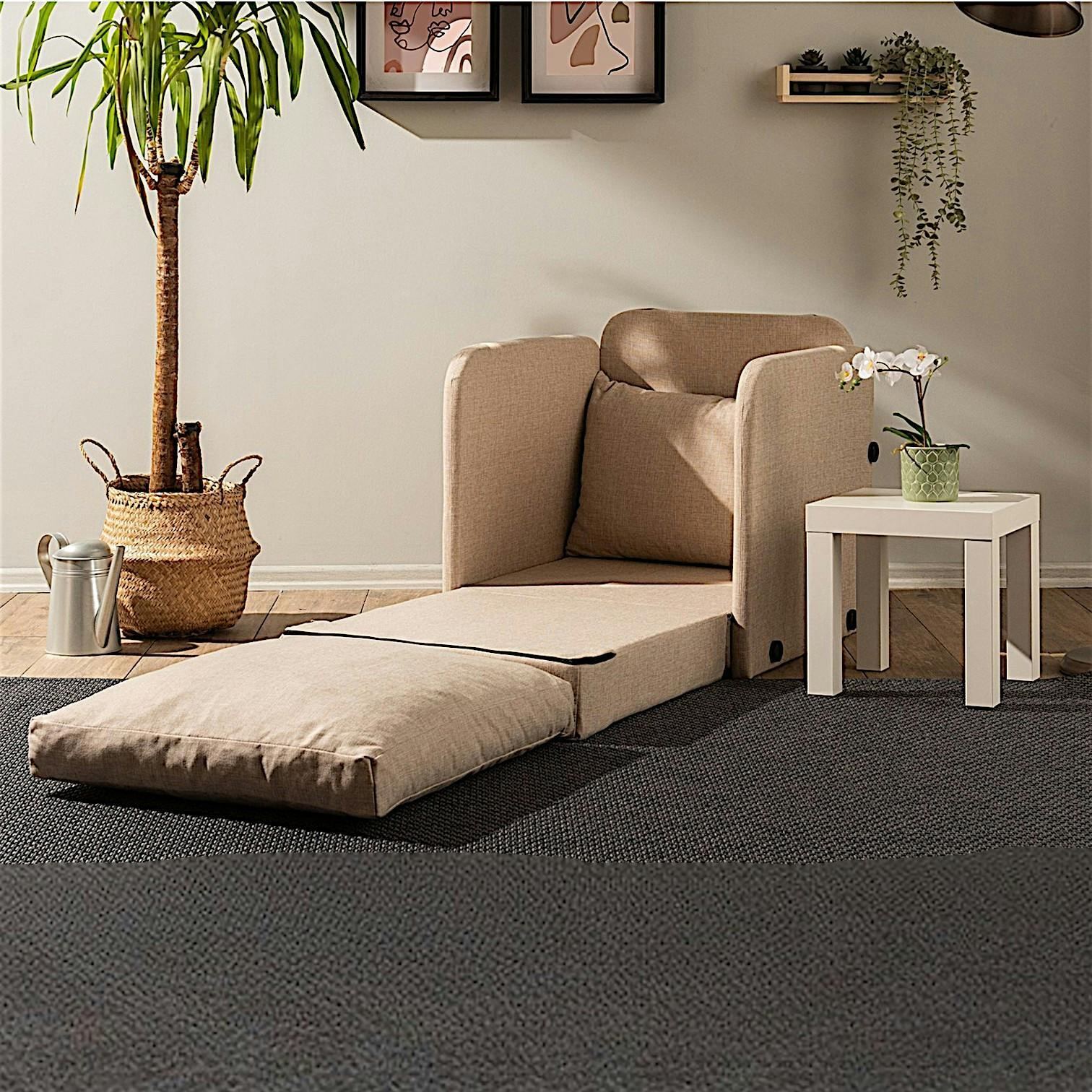 Fauteuil convertible beige lin 1 place couchage 200 cm ORURO