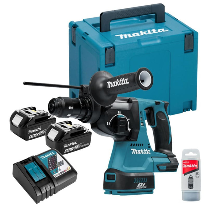 Perfo-burineur SDS-Plus LXT - MAKITA - avec 2 batteries 18V 5.0Ah, en coffret avec poignée - DHR243RTJ