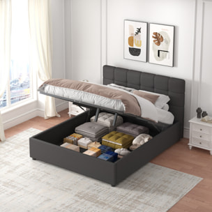 LYANNA Lit avec coffre de rangement 140x190cm velours gris foncé