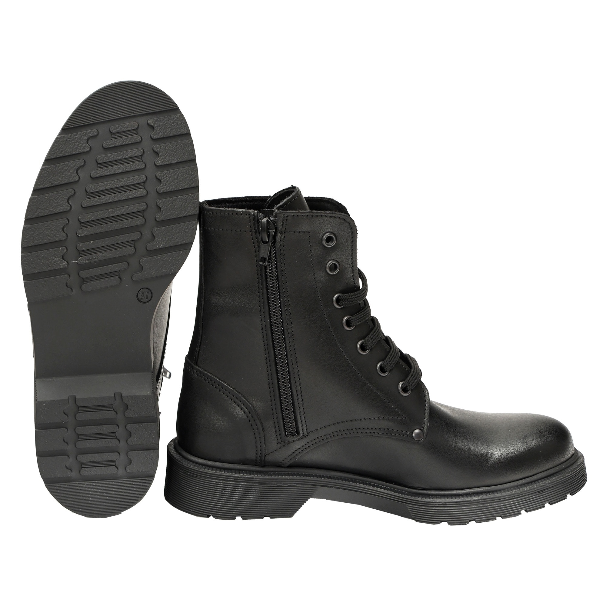 Anfibi in vera pelle con stringhe e lampo laterale