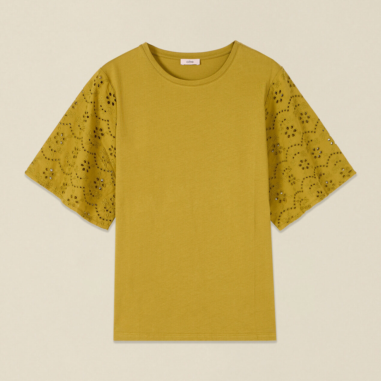 Oltre - T-shirt con maniche in sangallo - Giallo