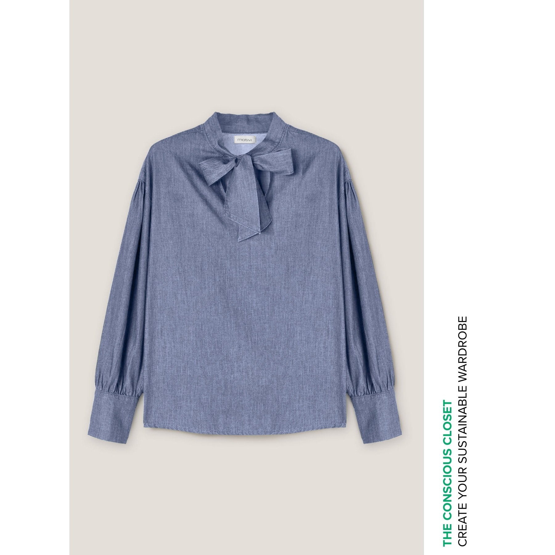 Motivi - Blusa amplia con fajín en denim - Azul