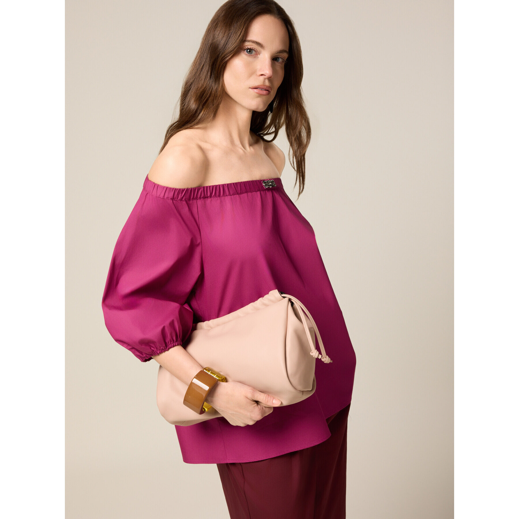 Oltre - Blusa con hombros descubiertos de algodón - Fuchsia