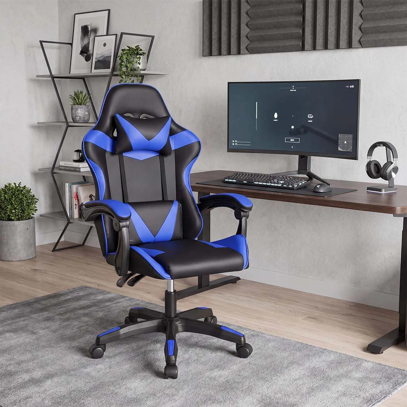 Silla gaming reclinable y con altura ajustable en negro y azul 117-128 cm Viper Negro - Azul