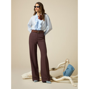 Oltre - Pantaloni wide leg misto lino - Marrone