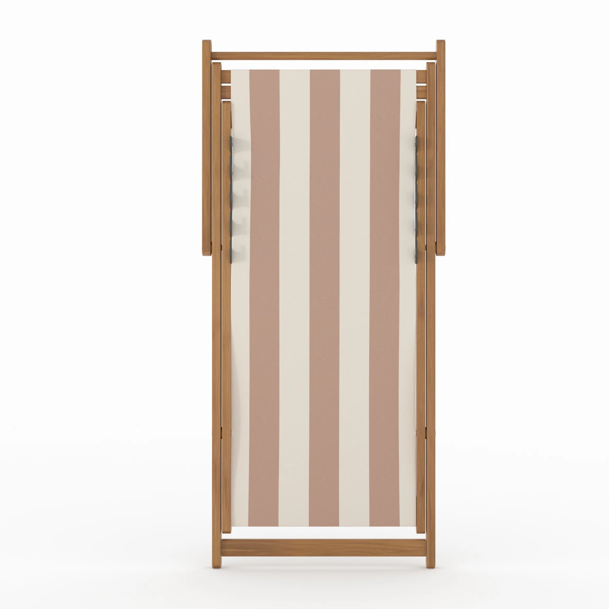 Lot de 2 chiliennes de jardin en acacia et tissu rayé écru et taupe - Bohol