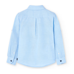 Camisa de lino niÃ±o, cuello camisero, manga larga, azul