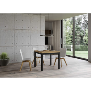 Table Everyday Libra Chêne Nature 90x90 Allongée 90x180 pieds/cadre Anthracite