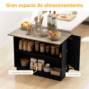 Isla de Cocina Mueble Auxiliar de Cocina con 2 Estantes Abiertos 2 Puertas y Estantes Ajustables Estilo Moderno Carga 100 kg 105x60x82 cm Negro y Roble