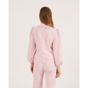 Camiseta de pijama de mujer abotonada de cuadros vichy