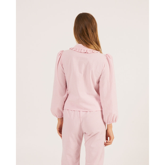 Camiseta de pijama de mujer abotonada de cuadros vichy