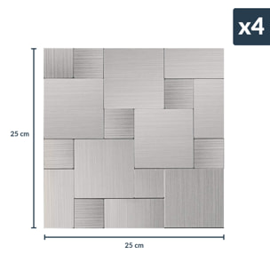 Crédence adhésive murale 3D  - Effet tressé 4 pièces - Argent