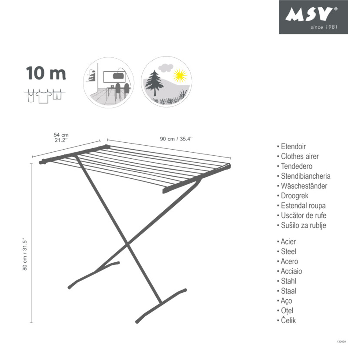 Etendoir à  linge 10M Acier 1 niveau Blanc MSV