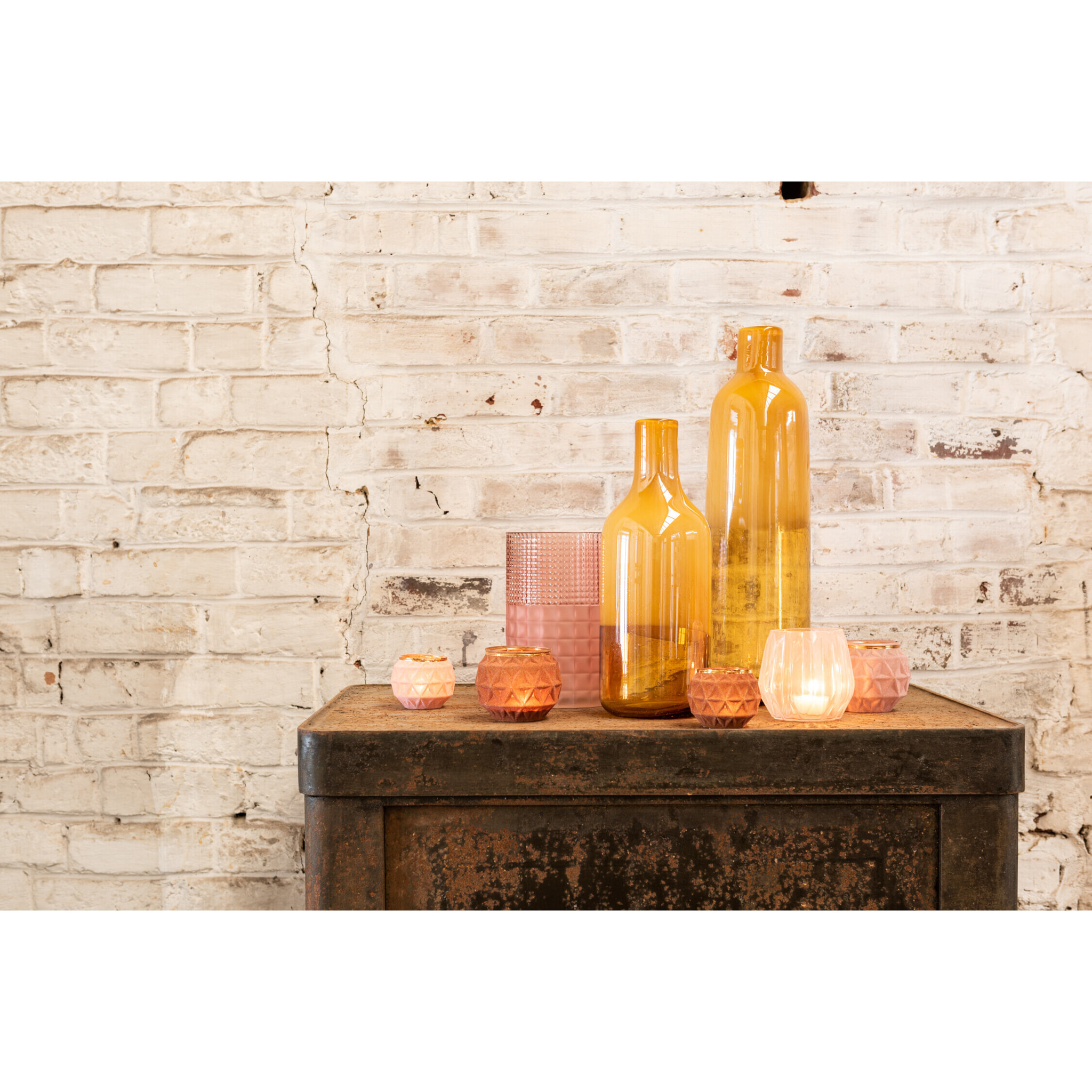 J-Line bougeoir Boule - verre - ocre - large - 2 pcs