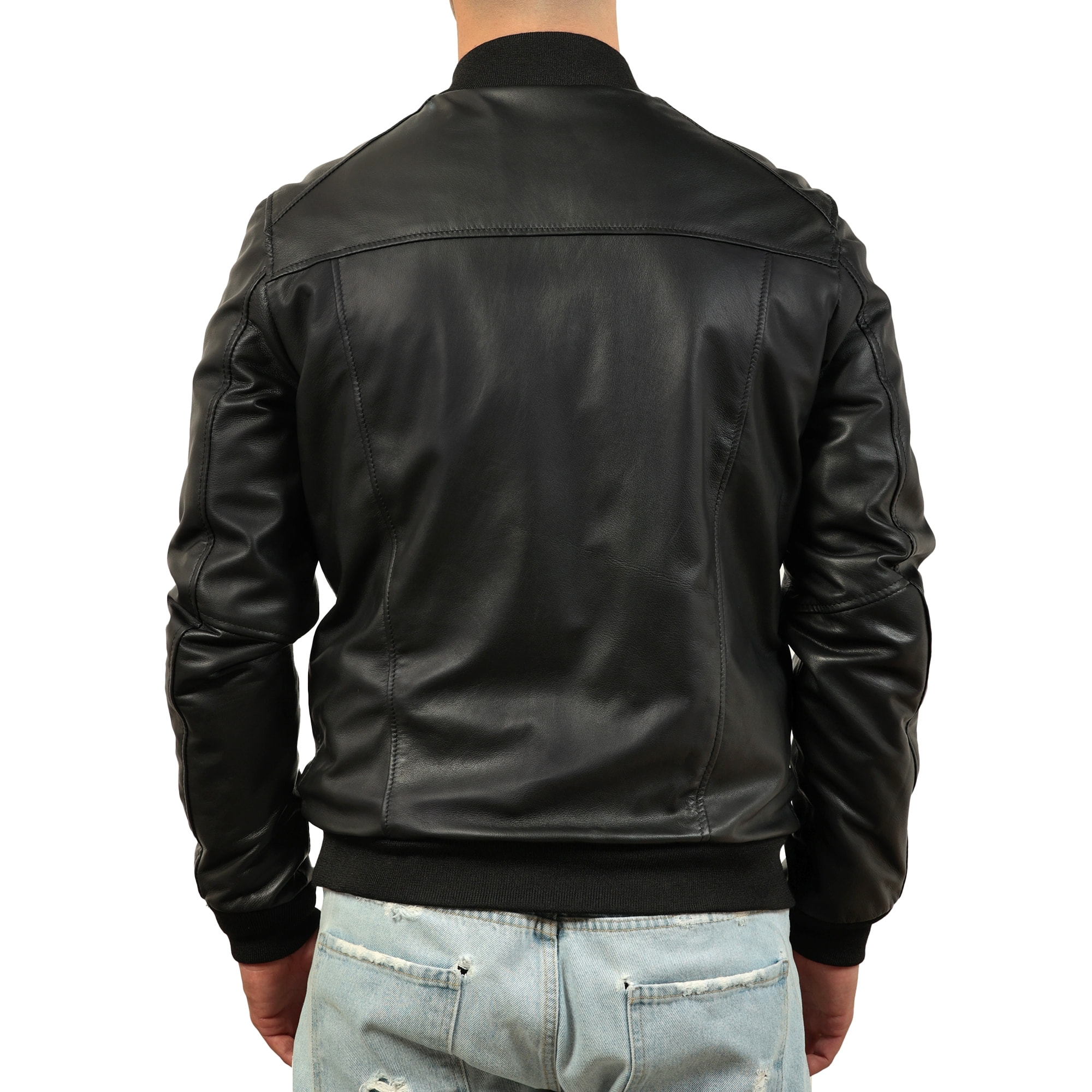 Giubbino in vera pelle di vitello foderato con trapunta invernale Nero-Slim Fit