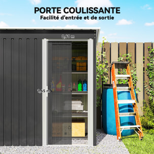 Abri de jardin - remise pour outils - cabanon porte coulissante - dim. 163L x 89l x 182H cm - tôle d'acier noir blanc