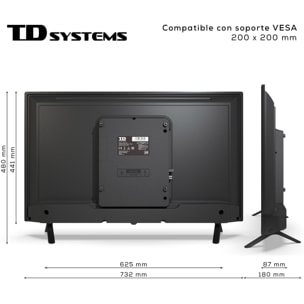 Televisor 32 Pulgadas HD, USB Grabador reproductor, Sintonizador digital DVB-T2/C/S2 - TD Systems PRIME32C19H