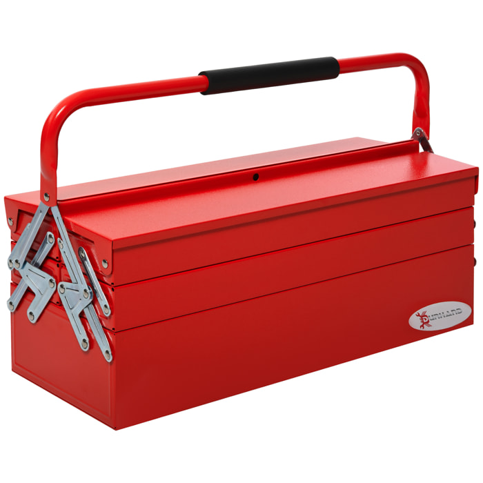 DURHAND Caja de Herramientas de Acero Plegable Portátil con 5 Compartimentos y Mango de Transporte para Taller Bricolaje Hogar 56x20x21-34 cm Rojo