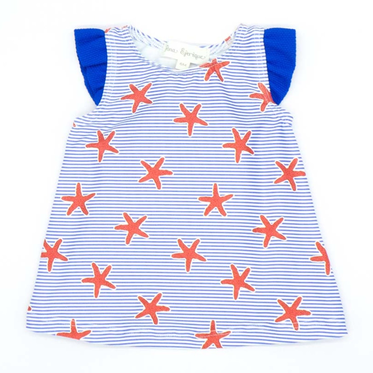 VESTIDO LYCRA RAYAS AZULES Y ESTRELLAS ROJAS