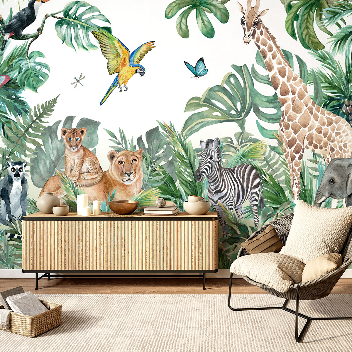 Papier peint panoramique jungle préencollé grand safari H 250 x L 360 cm