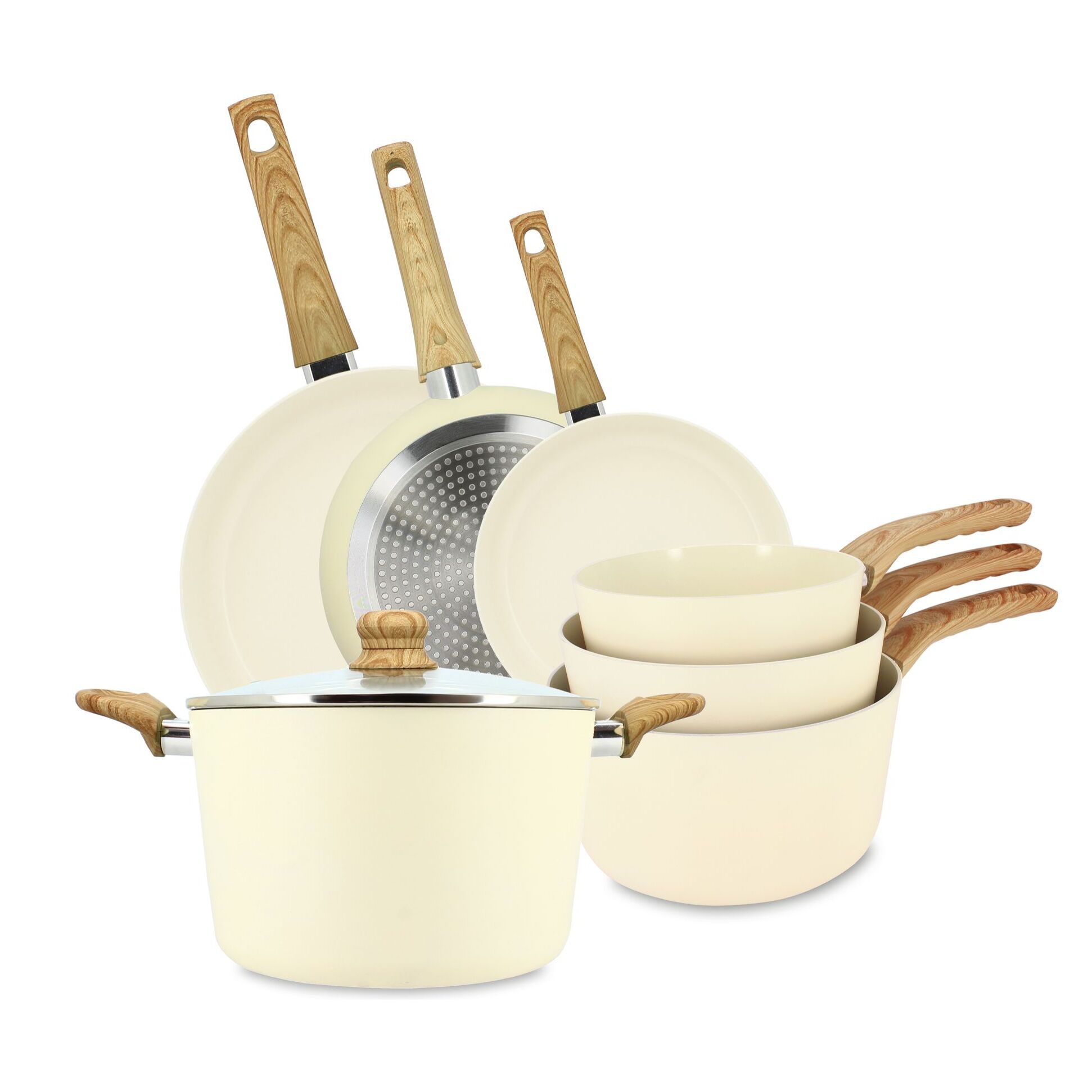 Batterie de cuisine 7 pièces en céramique crème - tous feux CRÈME