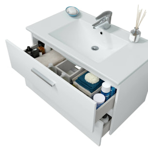 Mobile sottolavabo Felix, Mobiletto da bagno, Contenitore porta lavabo, Armadio per lavandino, 80x45 h50 cm, Bianco lucido