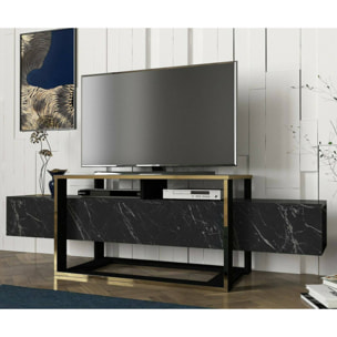 Mobile porta TV Dgiacint, Credenza da soggiorno, Armadio basso per TV, Base parete attrezzata, 160x46h50 cm, Nero e Oro