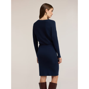 Motivi - Vestito tubino in maglia con drappeggio - Blu